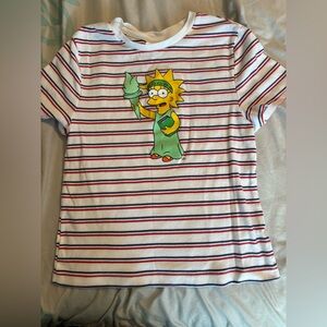 Kids Short Sleeve Striped Tee with Green Cartoon Statue Graphic